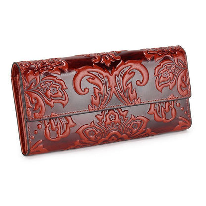 Genuine Leather Purse Large Clutch Long Purse Floral Print Wallets 10*2.5*20.5CM