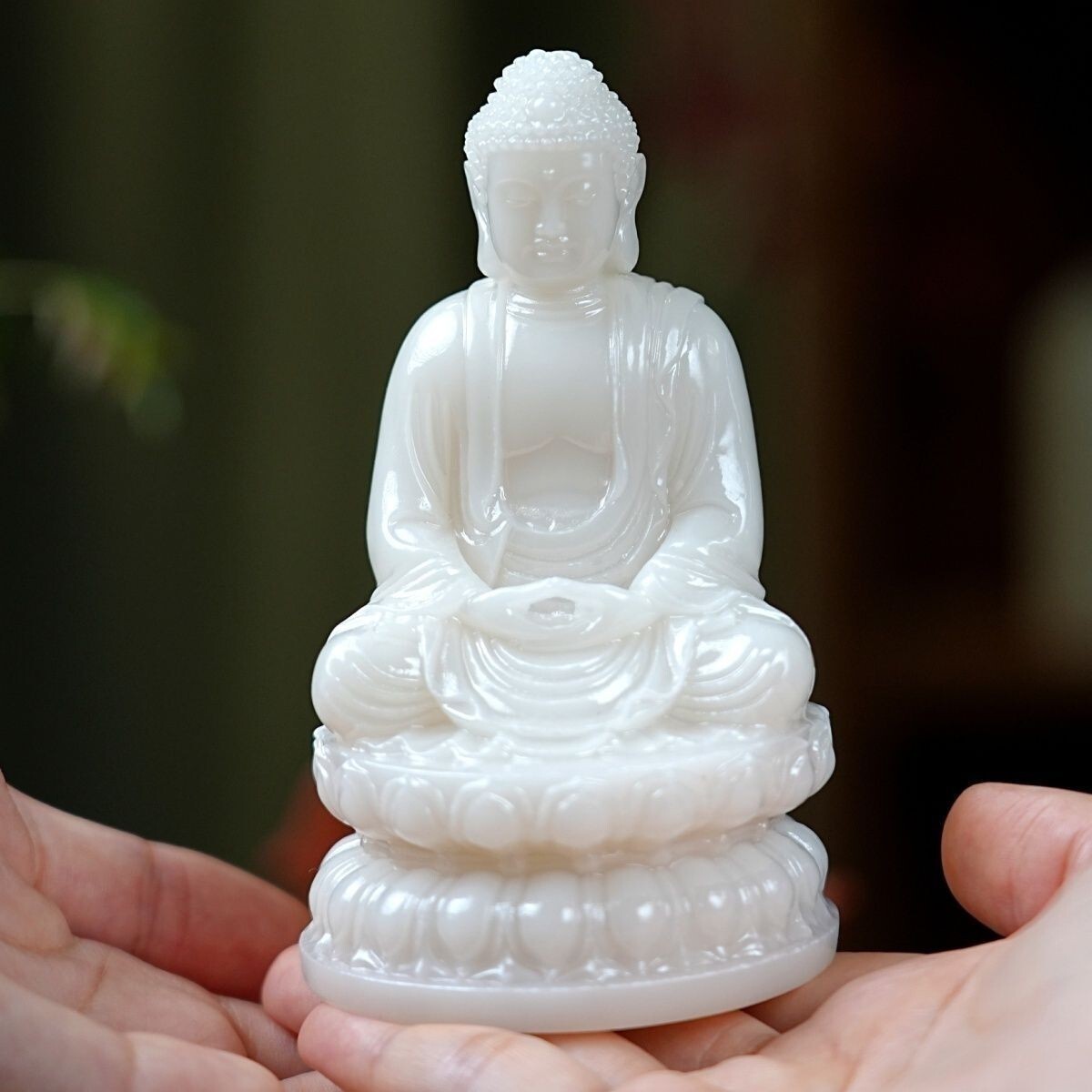 China Natural Hetian White Jade Safety Buddha Statue Worship Fengshui Ornament