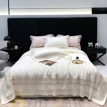 Bedding Set 4pcs Silk Cotton Embroidery Duvet Cover Flat Sheet 2 Pillowcases