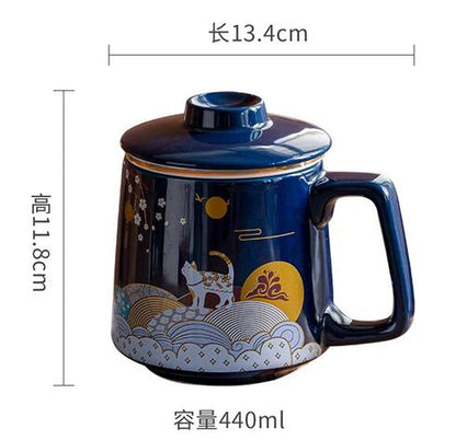 400ml Chinese Lucky Cat Office Tea Cup Ceramic Filter Tea Separation Mug Tea Set