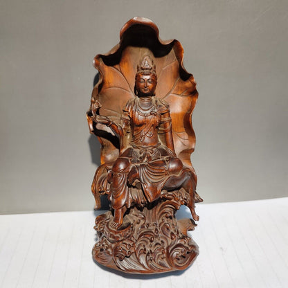 wooden meditation fortune praying kwan yin guanyin quan statues wood sculpture