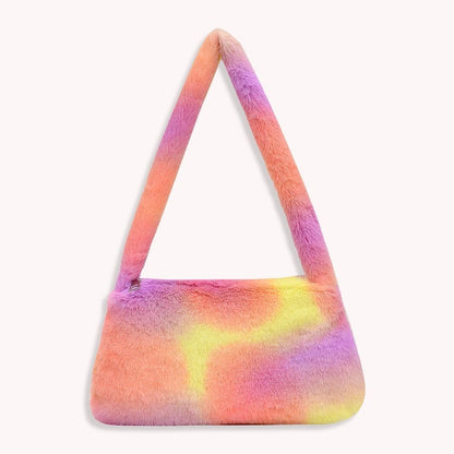 Fluffy Shoulder Bag Vintage Underarm Pouch Square Travelling Purse 22*14*7CM 1PC