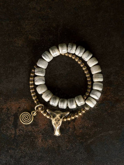 Men's Niche Bull Head Bracelet Vintage Beaded Double Layer Hand Jewelry