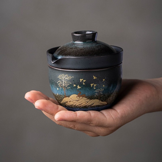 Cute Deer Ceramic Tea Cups and Sets Portable Travel Tea Set