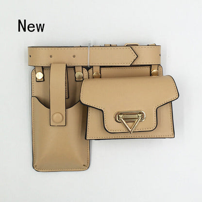 2 Piece Women's Belt Bag Waist Bags Female Leather Flap Crossbody Chest Bag