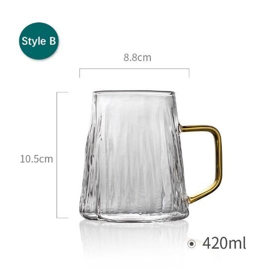 Glass Glacier Design Mug Big Coffee Mug with Handle Nordic Style Tea Mug 420 ml