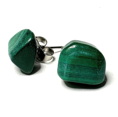 Malachite Stud Earrings Uncut Natural Gemstones Hypoallergenic Made in USA Gift