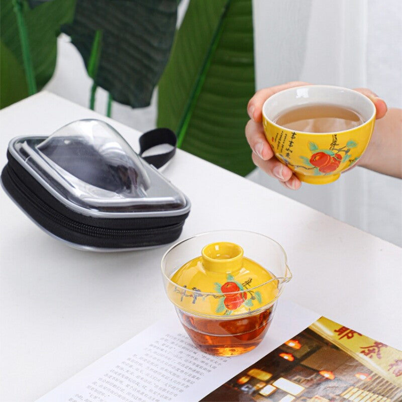 Portable Tea Set Porcelain Teacup Glass Gaiwan Vehicle Travel Teasets Tureen Lid
