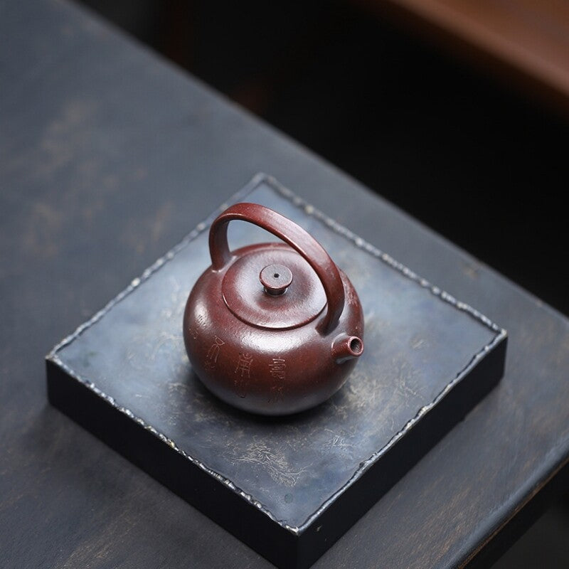 Real Yixing Zisha Purple Clay Tea Pot With Certificate Hand Carved Pot & Handle