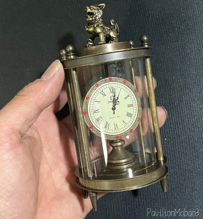 Chinese Lion Brass Retro Disc Mechanical Clock Crafts Collectible Decor