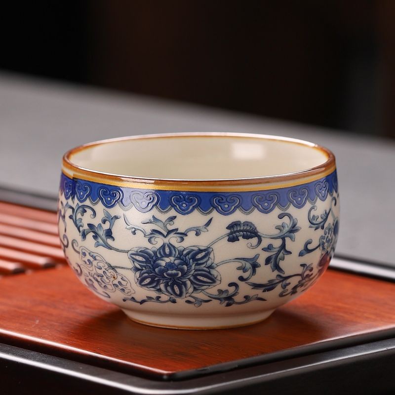 Ru Kiln Floral Crackle Glaze Teacup 6pcs Kung Fu Tea Cups 60ml