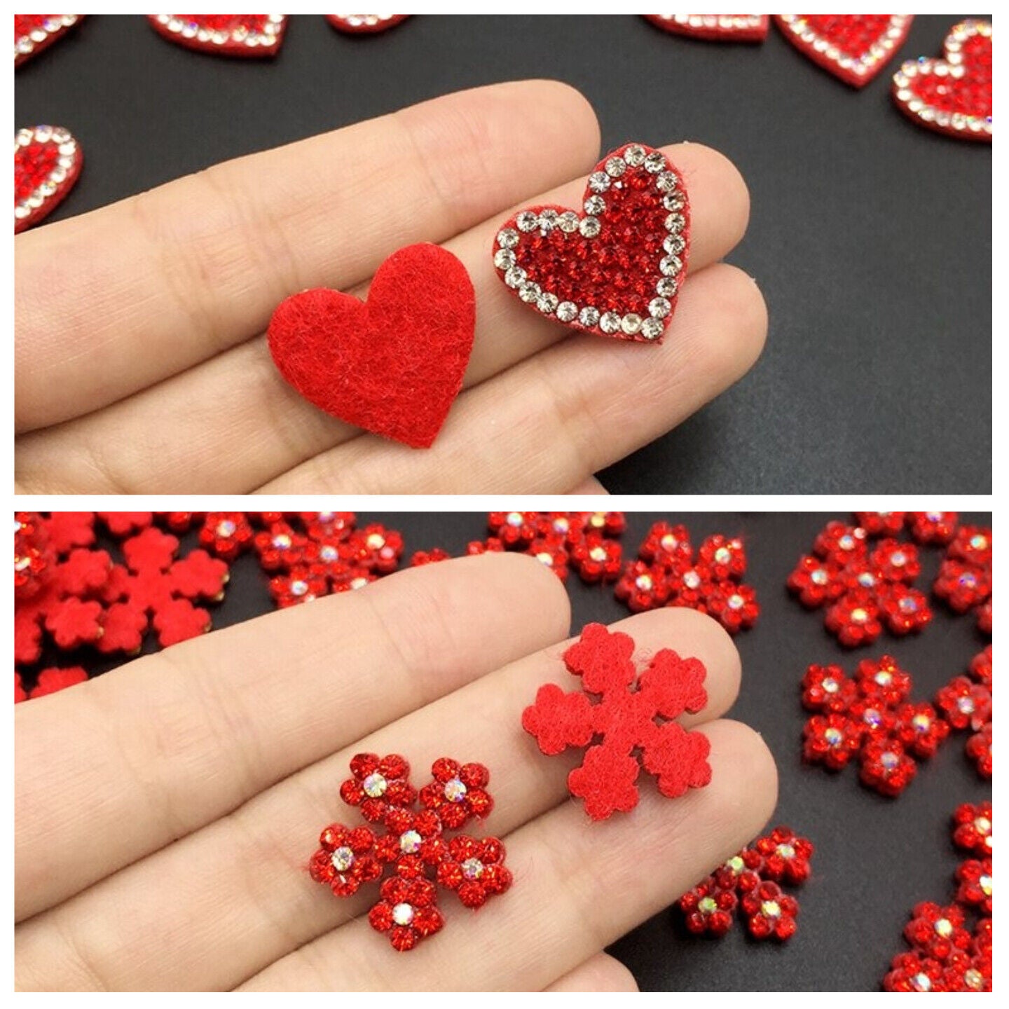 Patches Colorful Padded Heart Flower Clothing Appliques 20x19mm Rhinestone 50Pcs