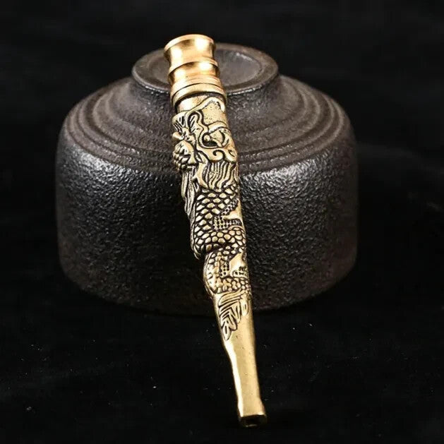 China Hand Engraving Solid Brass Tobacco Pipe Cigarette Filter Tip Smoking Tool