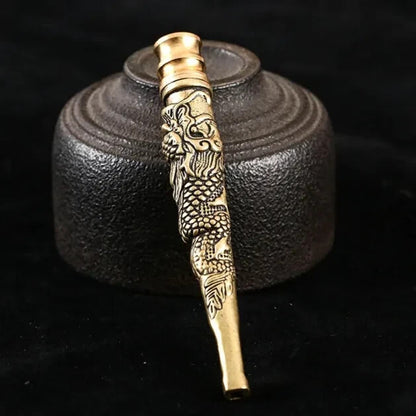 China Hand Engraving Solid Brass Tobacco Pipe Cigarette Filter Tip Smoking Tool