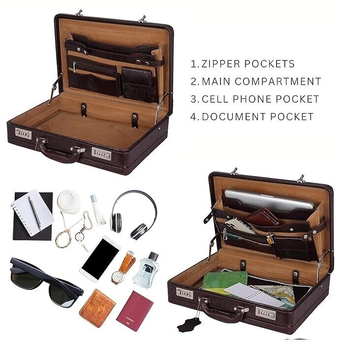 New Leather Travel Briefcase Combination Lock Office Business Handbag