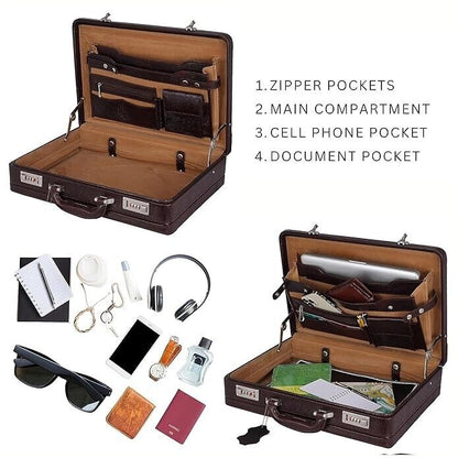 New Leather Travel Briefcase Combination Lock Office Business Handbag