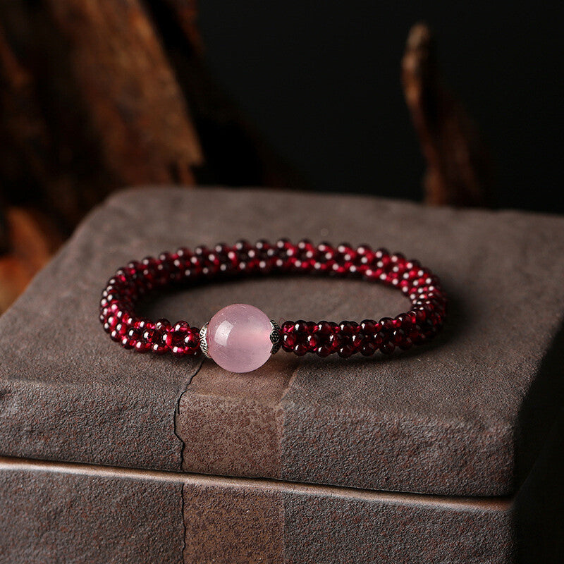 Rose Quartz Garnet Handmade Neutral Beads Healing Reiki Women's Bracelet 1X-