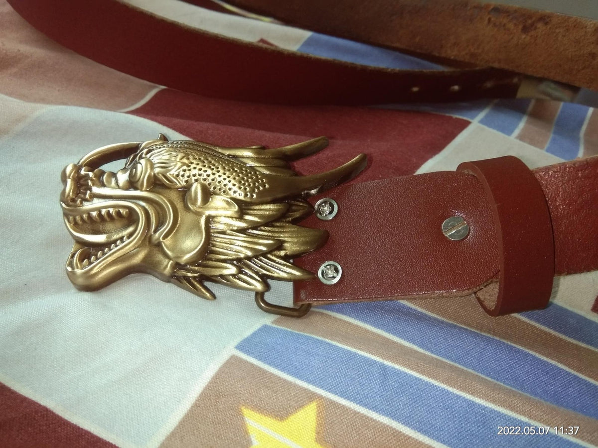 Pure Copper Retro Dragon Head Belt Buckle 36mm Inner Width Fit 34-35mm Belt