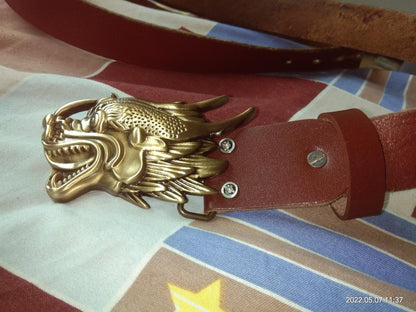 Pure Copper Retro Dragon Head Belt Buckle 36mm Inner Width Fit 34-35mm Belt