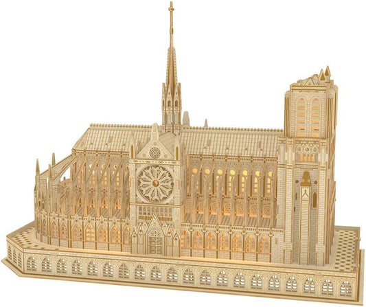 Wooden Puzzle Notre Dame de Paris Model with Led Light 266 Pieces Gift for Kids