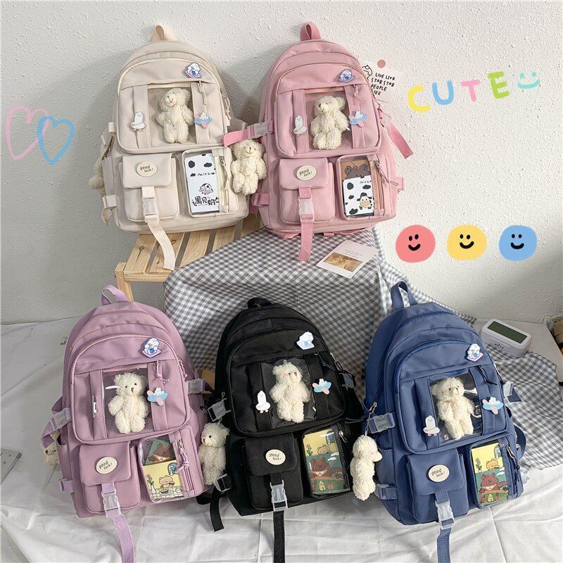 Backpack Cute School Traveling Bags 31*13*43 Cm Black Pink White Purple Blue 1PC