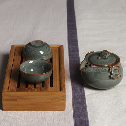 Longquan Celadon Portable Kung Fu Tea Set A Pot of Two Teacup