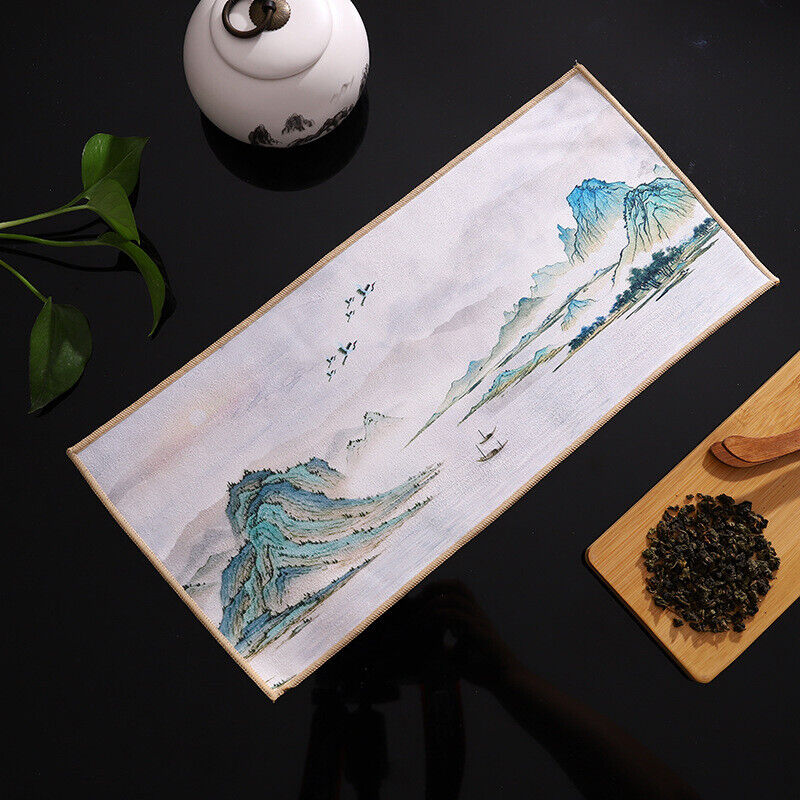 Painted Chinese Style Thick Tea Towel Super Absorbent Tea Cleaning Set Cup Mat.