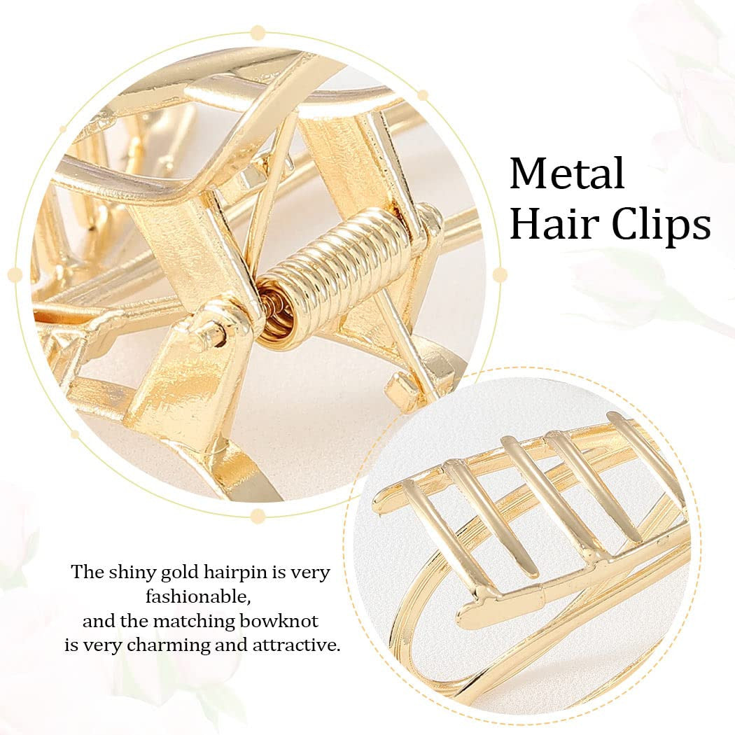 2PCS Gold Bow Claw Clip Metal Hair Clips Large Bow Hair Catch Barrette Hair
