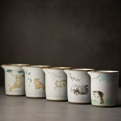 300Ml Chinese Ceramic Fair Cup Chahai Cat Pattern Kung Fu Tea Set Accessories