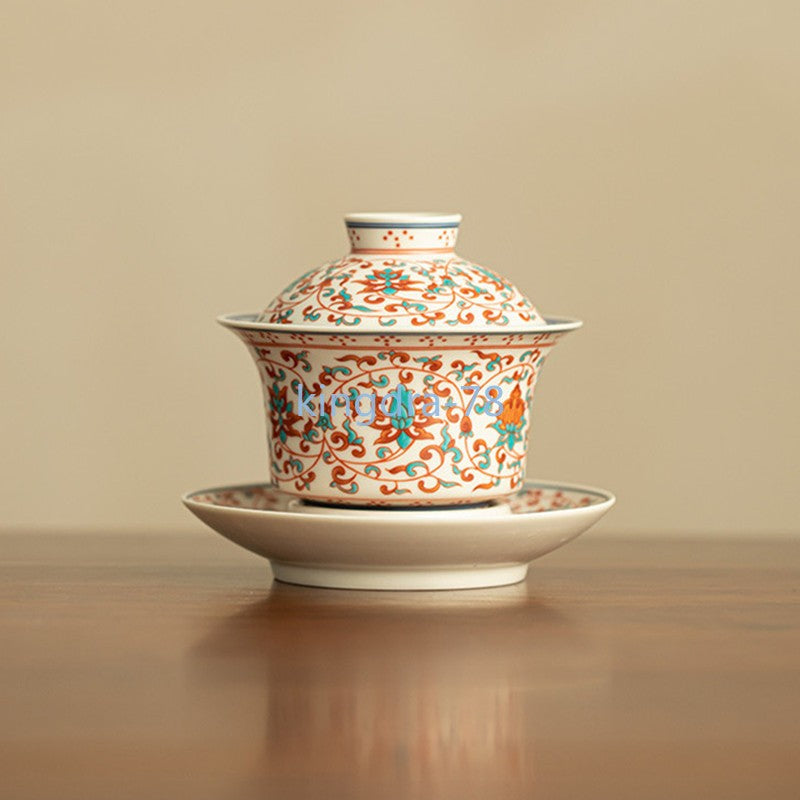 150ml Chinese Ceramic Gaiwan Handmade Lotus Pattern Tea Tureen Kungfu Teaware