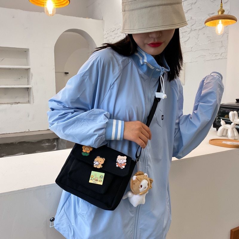 Cute Canvas Small Bag Female Diagonal Bag Wild Student Girl Shoulder Bag Women