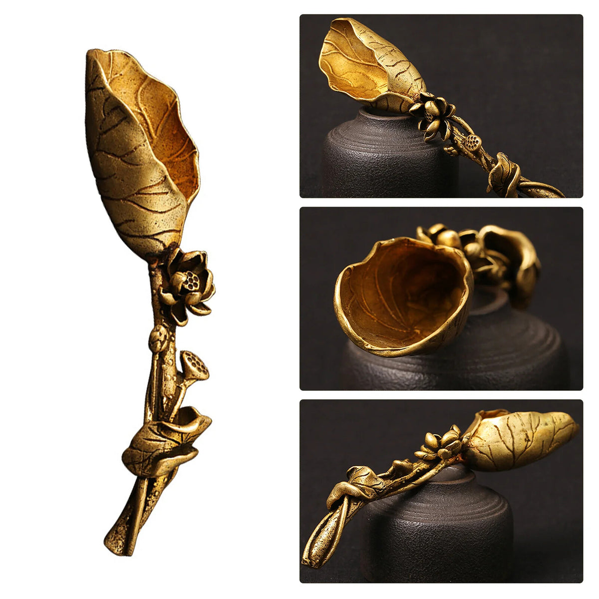 Pure Copper Lotus Shovel Handicraft Tea Spoon Tea Set Desktop Ornaments