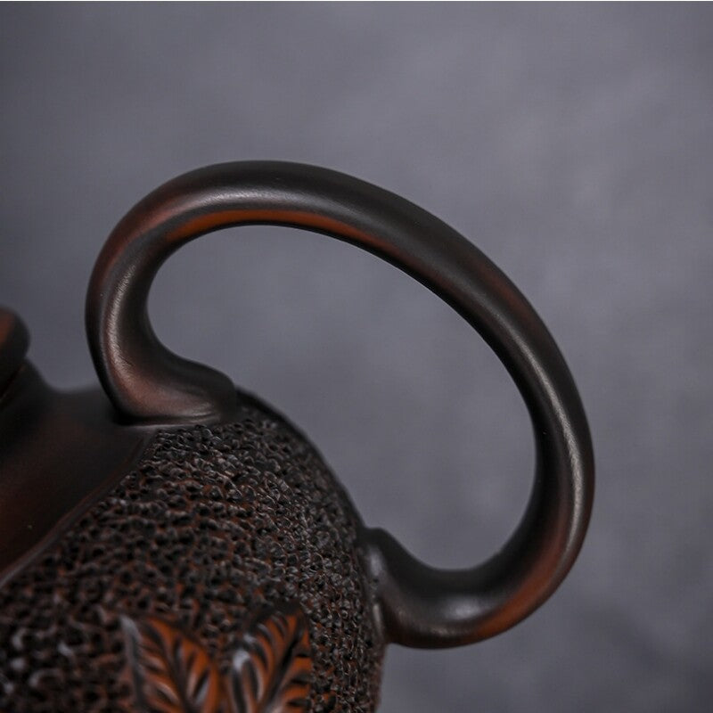 Purple Pottery Teapot Flower Carved Chinese Handmade Pot Marked 190ml Master Pot