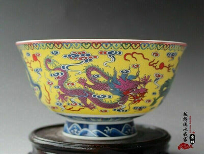Chinese Famille Rose Porcelain Bowl Hand Painted Dragon Mark QIANLONG