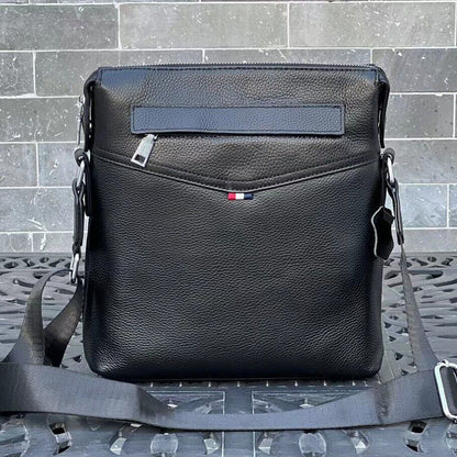 100% Genuine Leather Men's 10" Business Bags Black Sling Shoulder Messenger Bag