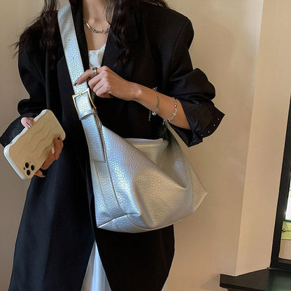 Silver Soft Hobo Bags Fashion Leather Handbags Purse Crossbody Bag 35*31*21*14CM