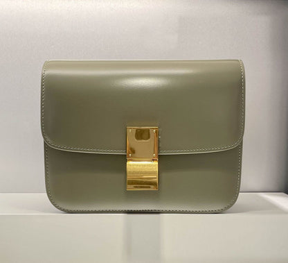20/24cm Real Leather Small Flap Purse Clutch Box Shoulder Bag Crossbody Handbag