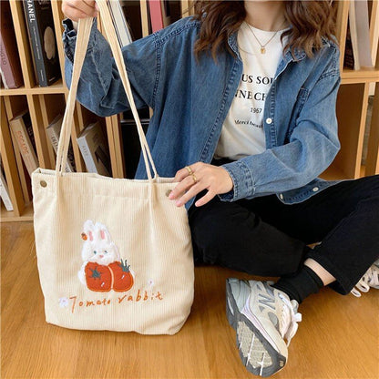 Women Handbags Corduroy Shopping Bag Canvas Magnetic Buckle Shoulder Bags Purse