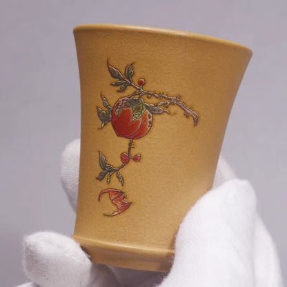 Yixing Purple Clay Blessing Longevity Cup Gold Section Clay Hand Painted Tea Cup