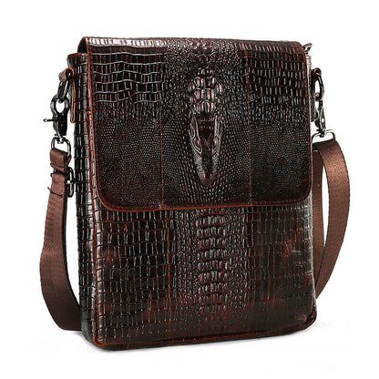 100% Genuine Leather Men's Shoulder Bag Crocodile Crossbody Bag 8" Messenger Bag