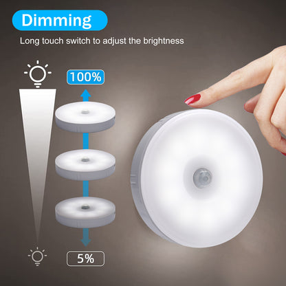 Led Motion Sensor Light USB Rechargeable PIR Wall Cabinet Stair Night Light Lamp