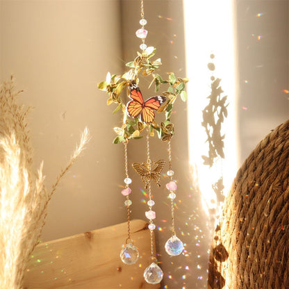 Wind Chimes K9 Crystals Star Moon Vine Winding Butterfly Hanging Rainbow Chasers