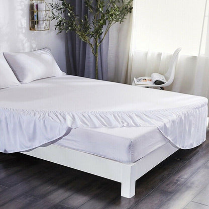 16'' Solid Elastic Bed Skirt Dust Ruffle Pleat Wrap Around Bedding Spread Cover