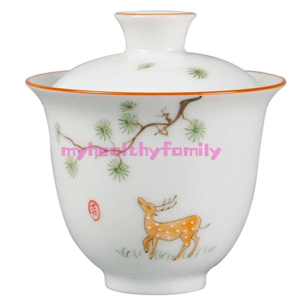 100ml Deer Pattern Gaiwan Hand Painted Porcelain Tea Bowl Kung Fu Tea Set Tureen
