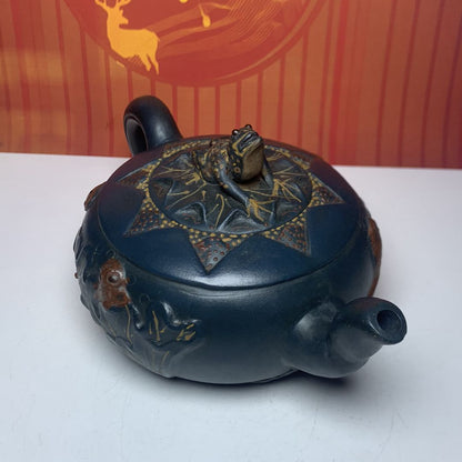 Vintage Chinese Yixing Purple Clay Teapot Zisha Ceremony Lotus Leaf Frog Teaware