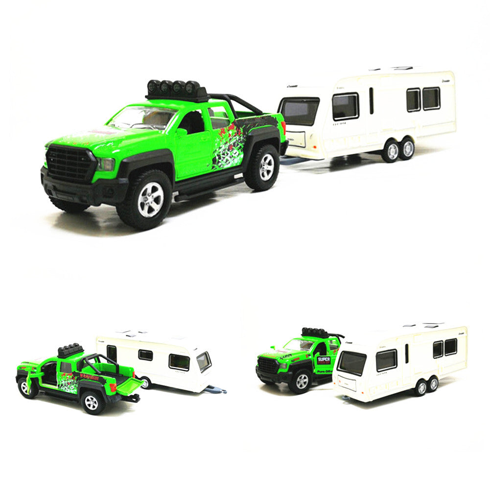 1:36 Trailer Tow Pickup Truck Model Car with Camper Van Diecast Toy Gift Boy e