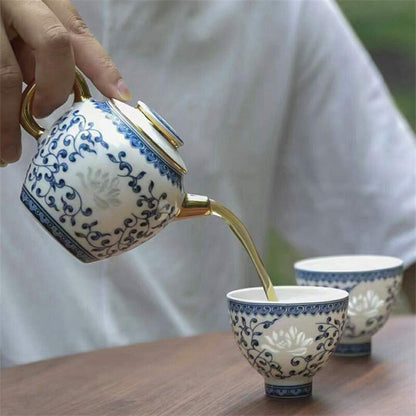 Jingdezhen Craft Tea Pot Handmade Tea Cup Chinese Blue-and-white Porcelain Pot