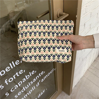 Cosmetic Pouch Embroidery Floral Print Traveling Toiletry Bag Canvas Makeup Case