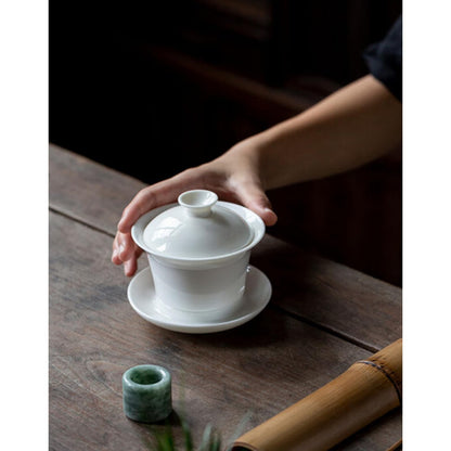 Jade White Porcelain Rotatable Gaiwan 150ml 5.1oz Kung Fu Tea Set