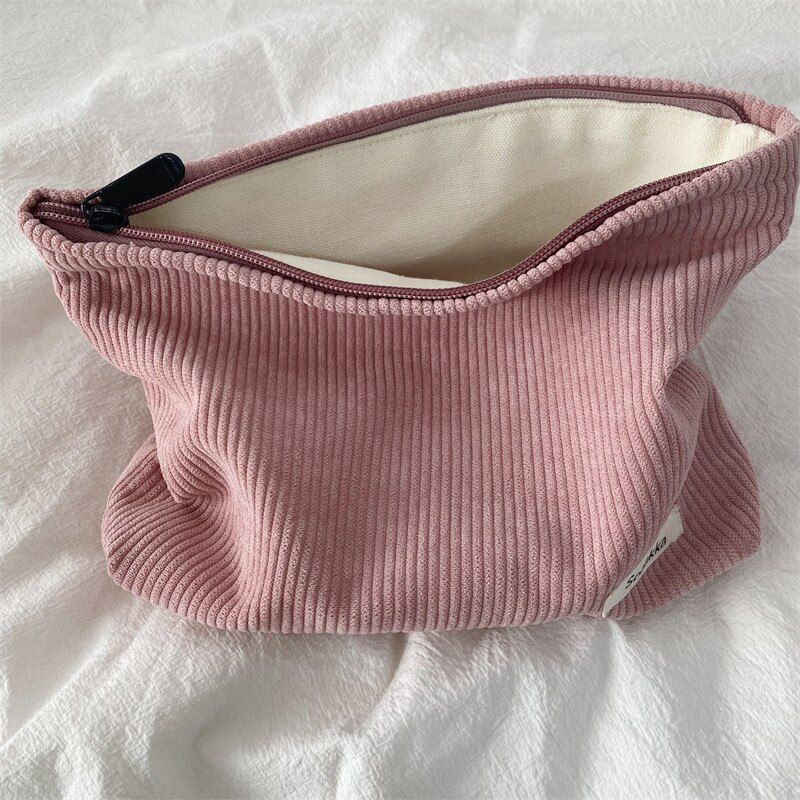 Corduroy Women Cosmetic Bag Cotton Cloth Makeup Pouch Travel Bag Organizer 1 PC